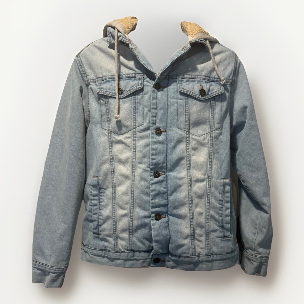 Brooklyn Cloth Jean Denim Jacket Sherpa Lined‎ With Sweatshirt Hoodie Men Sz Med